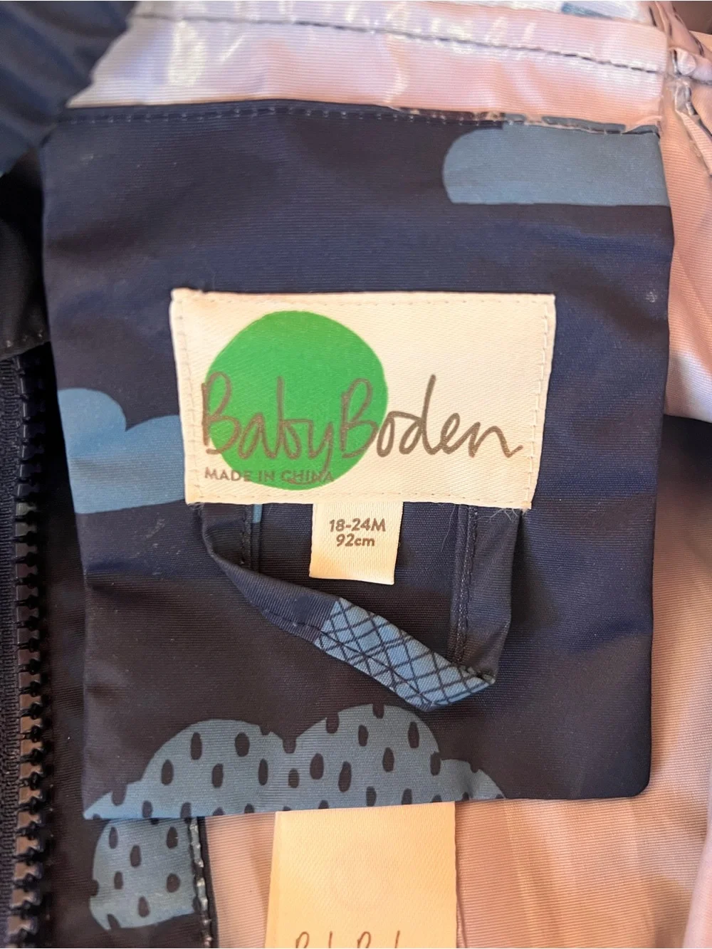 Baby Boden Navy Blue Cloud-Print Kids Rain Onesie Rain Suit